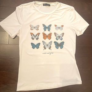 shein - xs - white tee with butterflies on front